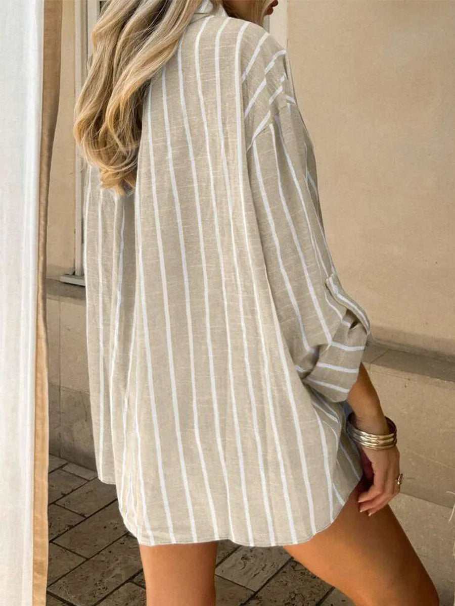2026 Casual Loose Striped Shirts for Women Spring Summer Fashion Vintage Lapel Long Sleeve Tops Ladies Elegant Versatile Blouses