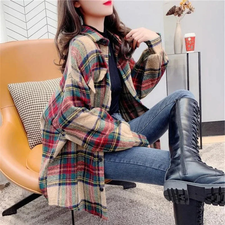 Women’s Vintage Check Jacket – Luxury Spring & Autumn Casual Coat 2025