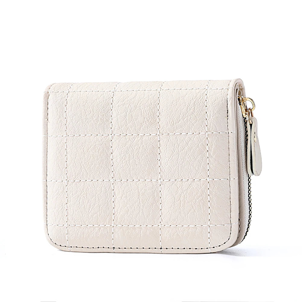 Women’s PU Leather Plaid Wallet – Small Card & Coin Holder with Zipper