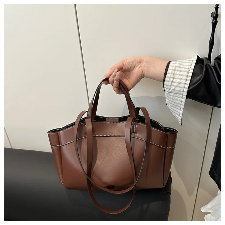 Women’s PU Leather Tote Bag – Large Vintage Shoulder & Crossbody Purse