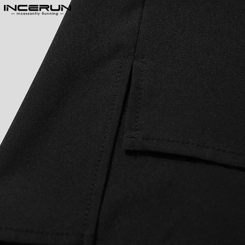 Handsome Well Fitting Men's Casual Shirts Solid Color Turtleneck Half Sleeve Button Up Camisa Masculina S-5XL INCERUN Tops 2023