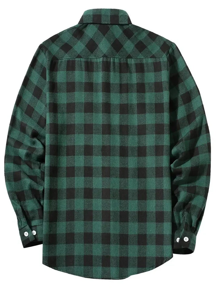 Mens Shirts Fashion Classic Plaid Cardigan Casual Shirt Long Sleeve Chest Two Pockets Turn-Down Collar Spring Autumn Men Tops