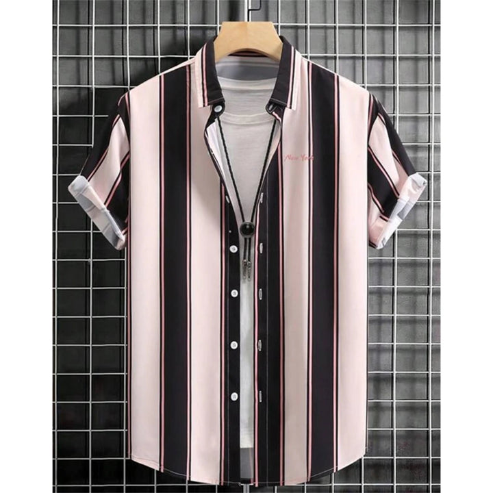 Hawaiian Shirts For Men 3d Striped Print Short Sleeve Shirts Summer Loose Casual Tops Simple Fashion Oversized Men Clothing