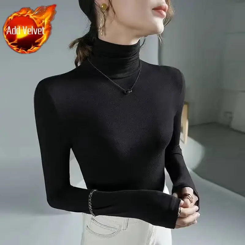 2025 Women’s Turtleneck T-Shirt – Skinny Fit, Black & Purple Grunge Tee