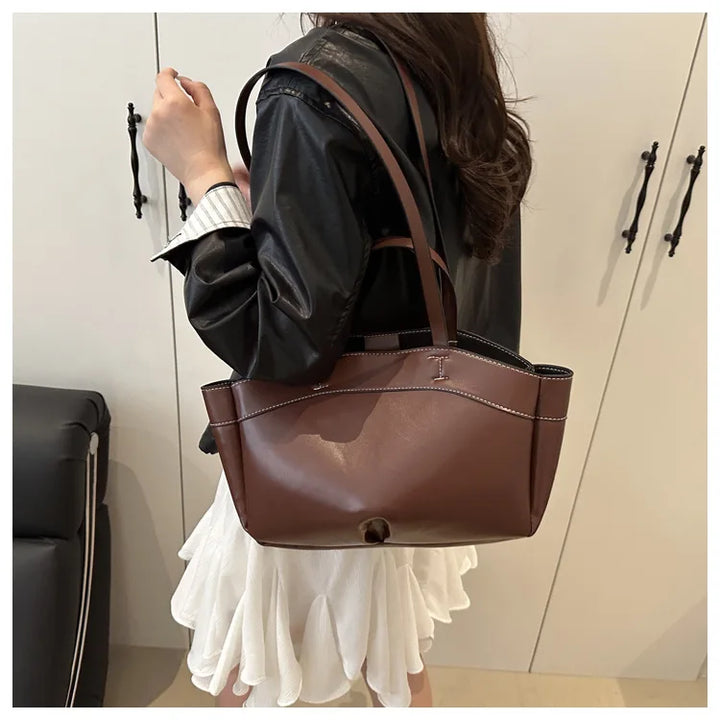 Women’s PU Leather Tote Bag – Large Vintage Shoulder & Crossbody Purse