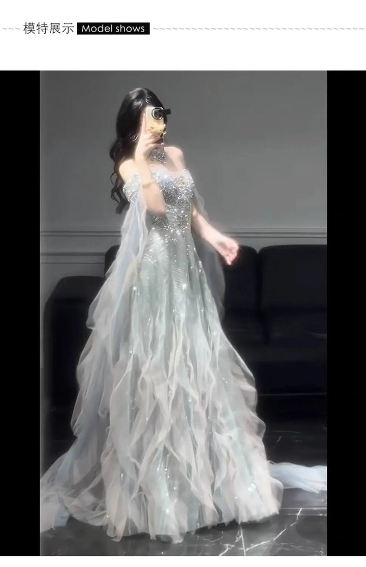 Evening Gown Dress For Women 2025 New High-end Light Luxury Niche Heavy Industry High-end Sense Elegant Temperament Host Dress