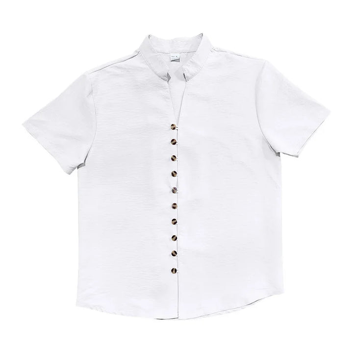 Summer New Short Sleeve Shirts for Men Fashion Solid Casual Linen Tops Breathable Stand Collar Loose Beach Blouses Men Clothing