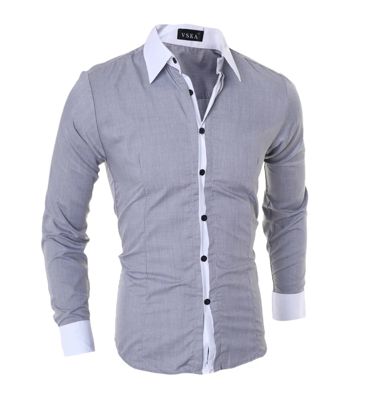Men Long Sleeve Shirt 2025 Spring Striped Shirts Slim Fit Male Casual Social Patchwork Shirt Turn-down Collar Camisa Masculina