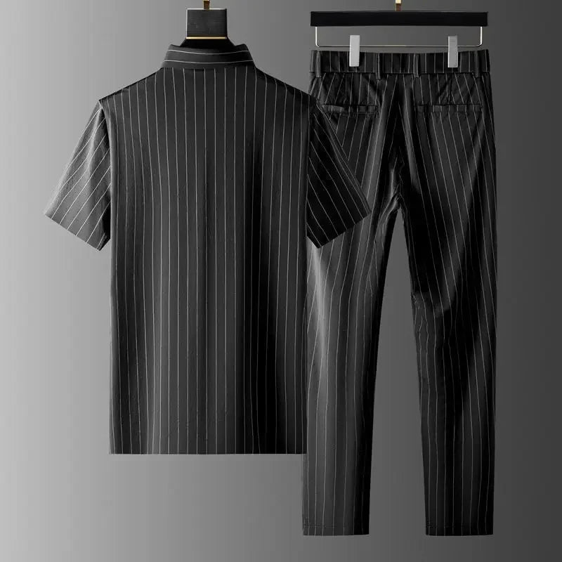 Male Shirts Trousers Sets No Logo Work Wear Slim Fit Cheap Clothes 2025 Trend Baggy Loose Outfits Regular Chic Men's Pants Set