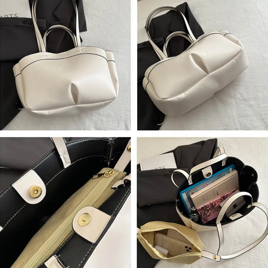 Women’s PU Leather Tote Bag – Large Capacity Vintage Shoulder & Crossbody Purse