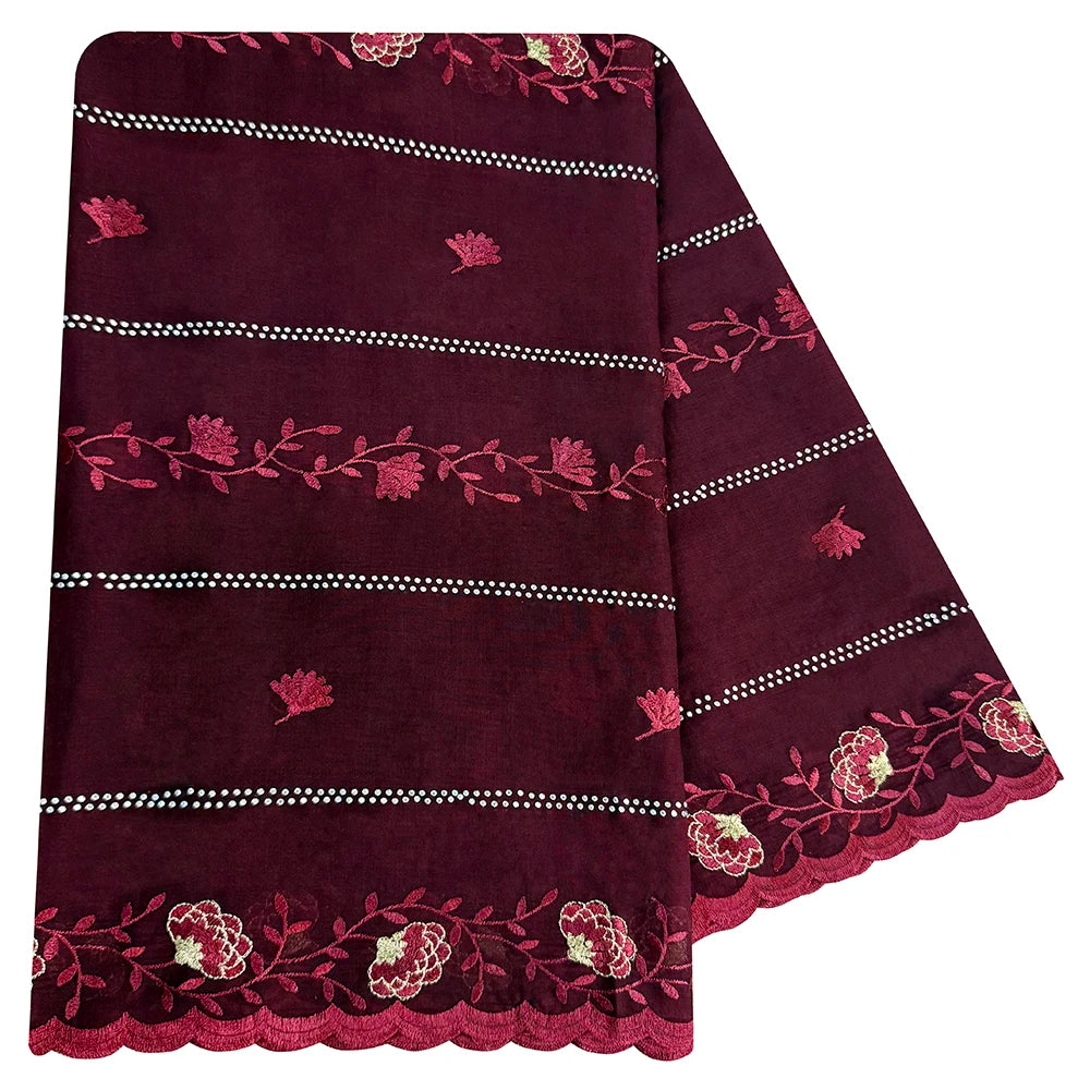 2026 KASHKHA Style 100% Cotton Fabric Embroidered Scarf African Muslim Headscarf Dubai New Floral Style For Prayer