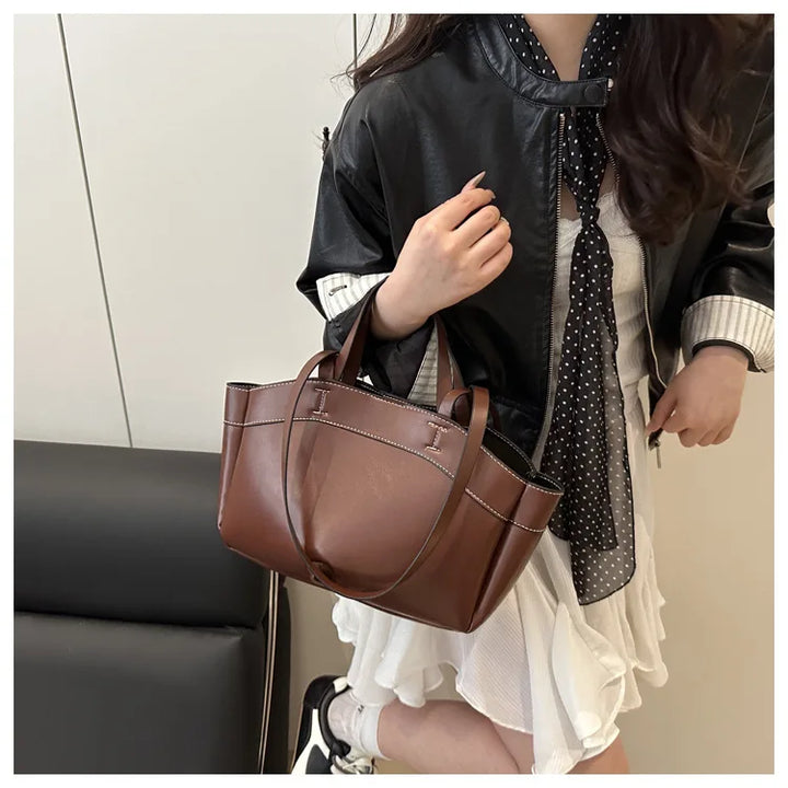 Women’s PU Leather Tote Bag – Large Vintage Shoulder & Crossbody Purse