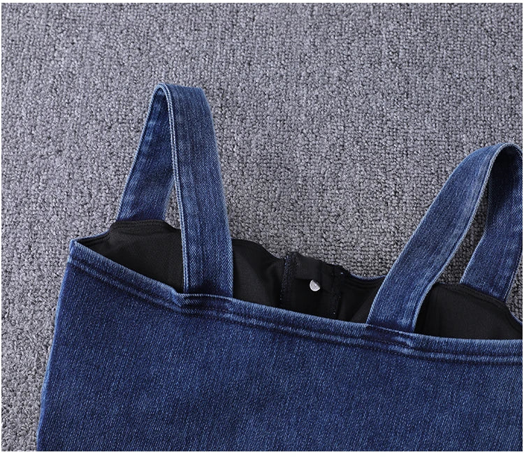 women's clothing sexy Tops For Women crop top fashion button front shirred detail denim top