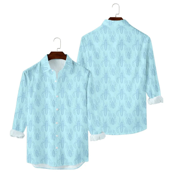 Men’s Hawaiian Fish Print Shirt – Long Sleeve Casual