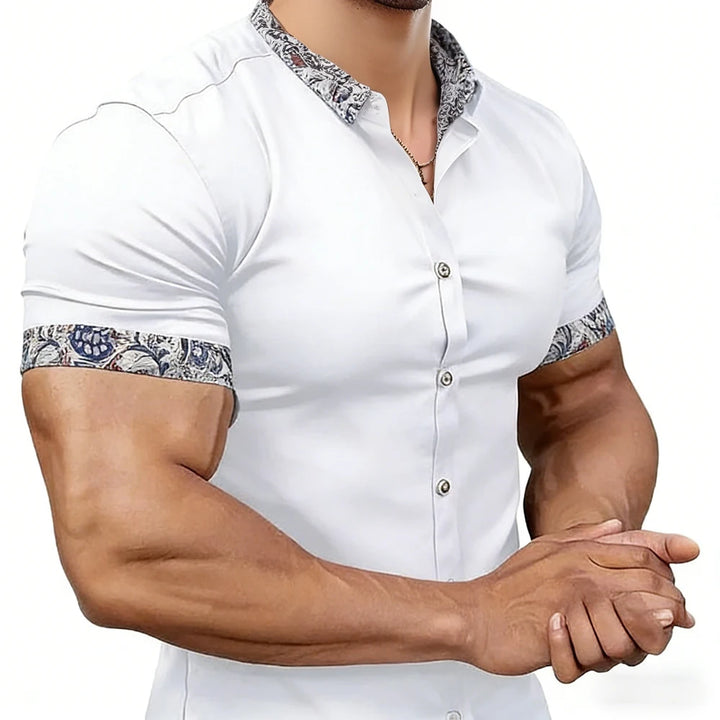 Men's simple business short-sleeved shirts with high-definition printed edges Hawaiian vacation business designer men's clothing