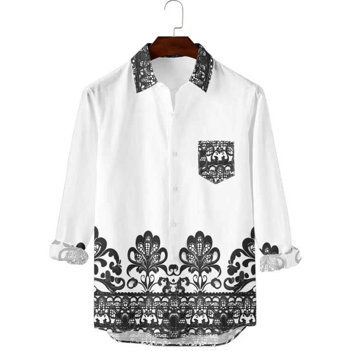 Hawaiian Button Up Shirts Retro Florals Printed Full Sleeve Streetwear Casual Men Dark Academia Resort Elegance Travel Shirt