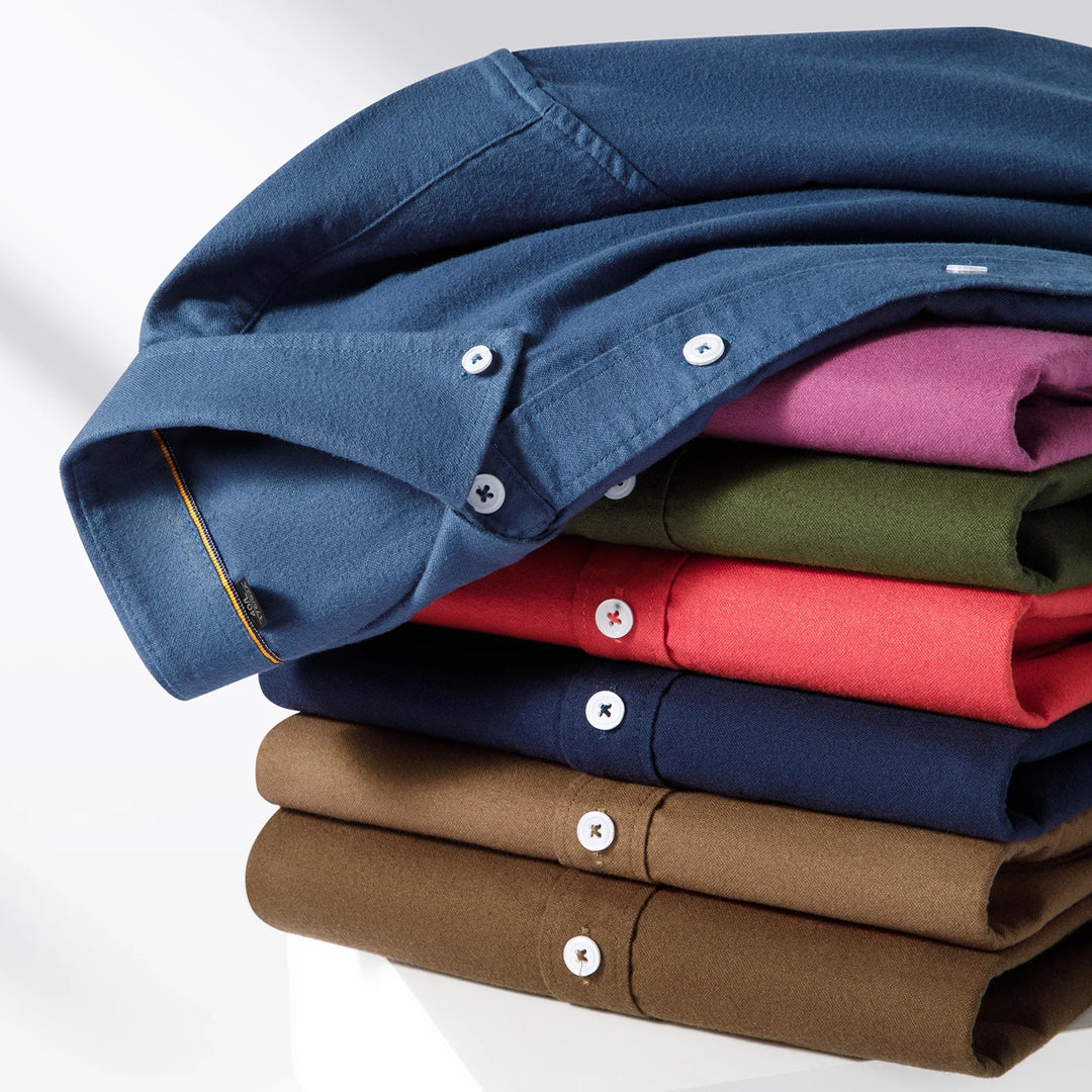 100% Cotton Brushed Long Sleeve Shirts for Men Slim Fit Casual Plain Shirt Solid Color Fashion Korean Popular Tops Red Clothes