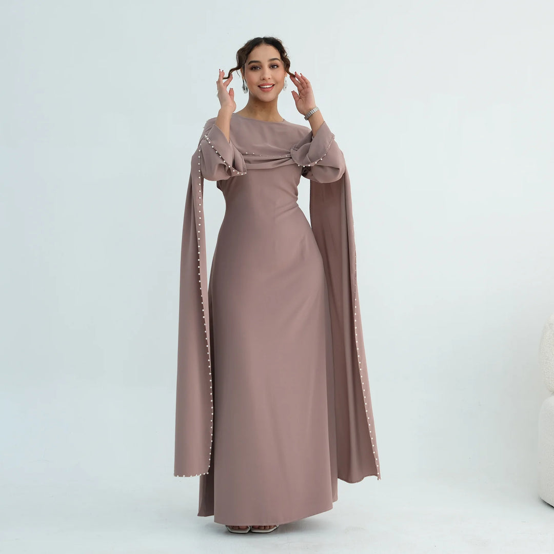 Luxury Dubai Shawl Abaya Elegant Beaded Waist Cinching Kaftan Muslim Women Traditional Dress Maxi Long Sleeve Robe Eid Outfit