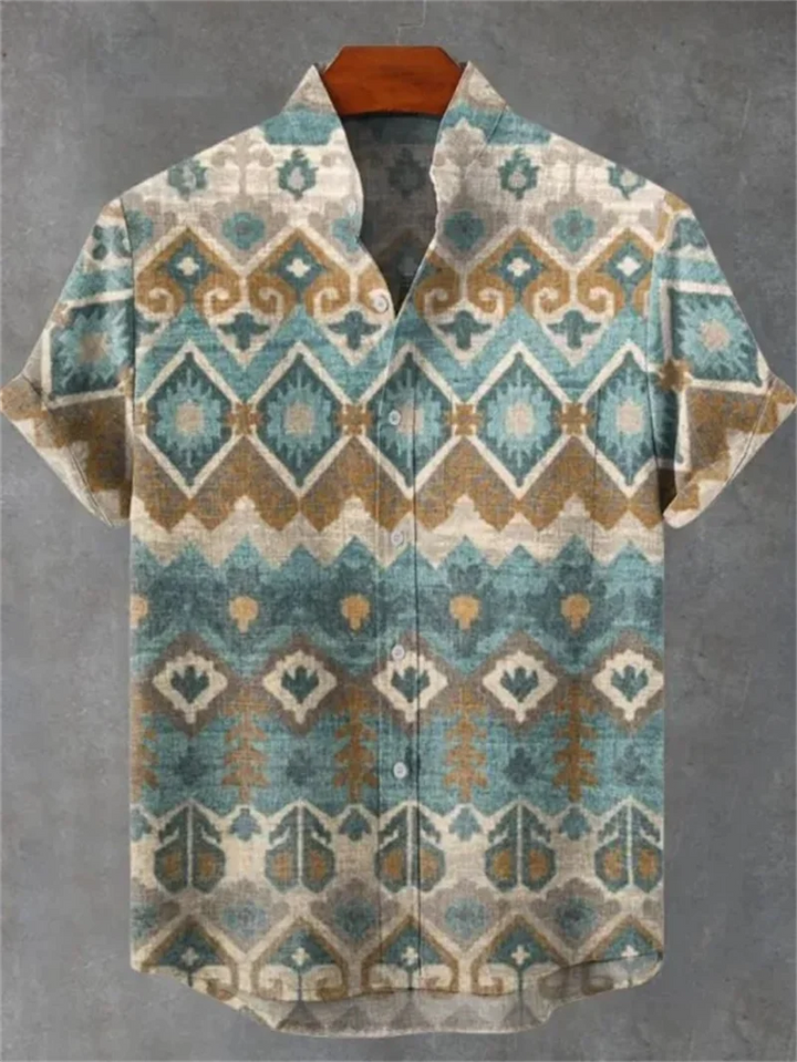 Men's Fashionable Casual Shirt Short-Sleeved 3D Printed Pattern Clothing Shirt Linen