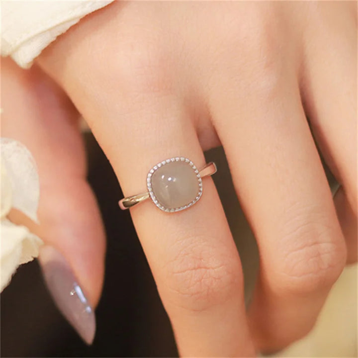 Women’s Vintage Jade & Crystal Geometric Ring – Fashion Jewelry