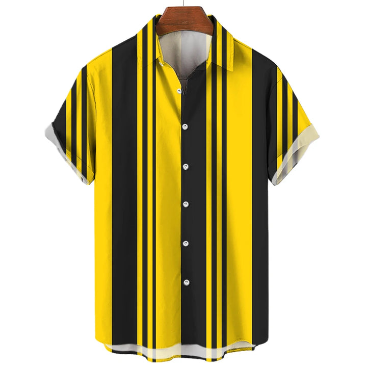 Men's Shirts Striped Shirts 3D Hawaiian Button Short Sleeve Plaid Red Top Beach Wear Black and White Shirt Men's Clothing
