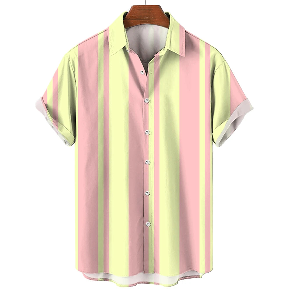 Men's Shirts Striped Shirts 3D Hawaiian Button Short Sleeve Plaid Red Top Beach Wear Black and White Shirt Men's Clothing