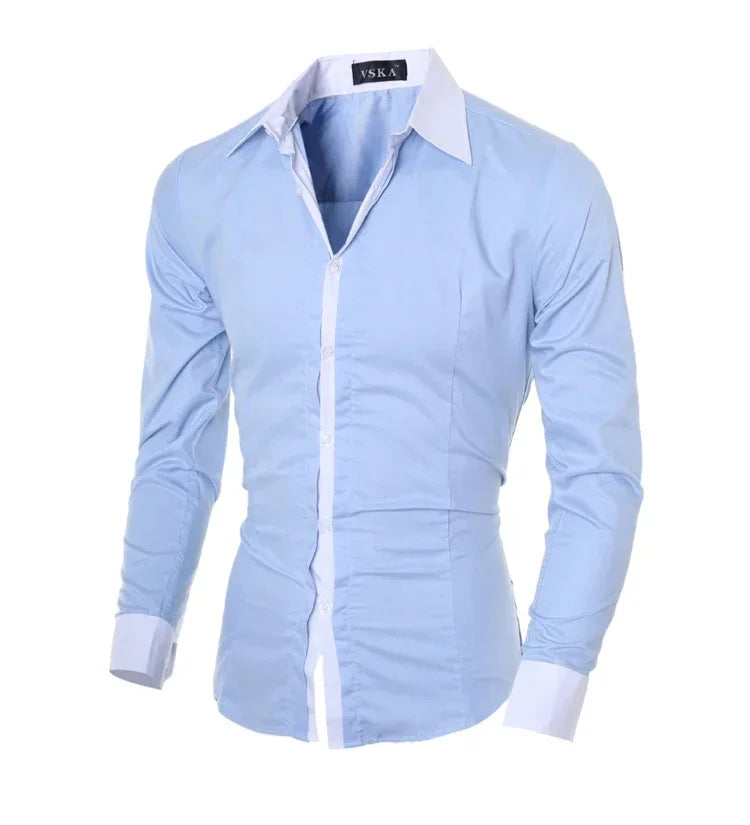 Men Long Sleeve Shirt 2025 Spring Striped Shirts Slim Fit Male Casual Social Patchwork Shirt Turn-down Collar Camisa Masculina