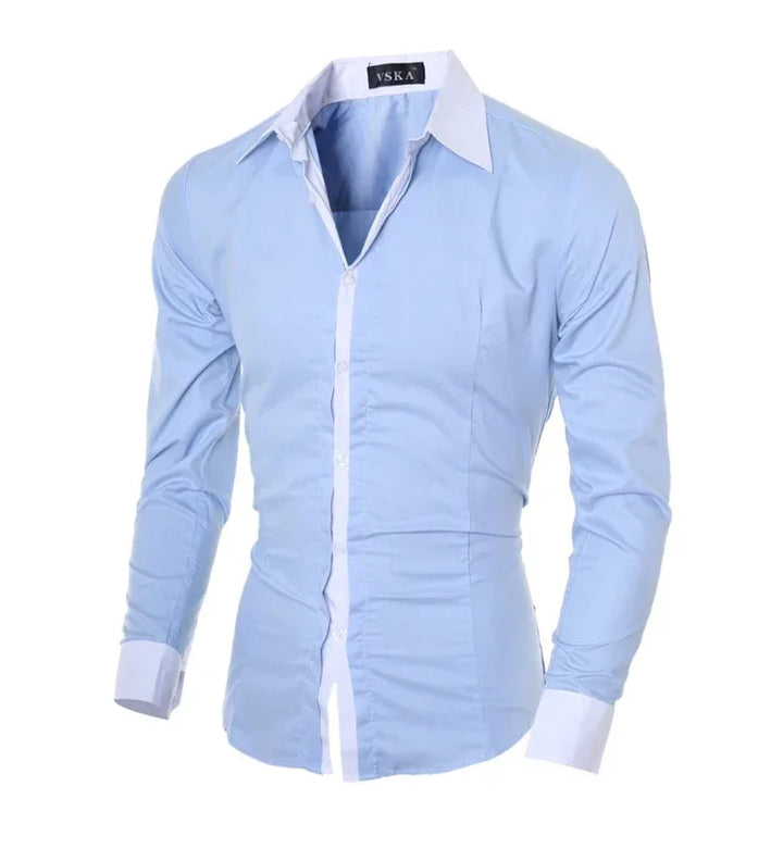 Men Long Sleeve Shirt 2025 Spring Striped Shirts Slim Fit Male Casual Social Patchwork Shirt Turn-down Collar Camisa Masculina