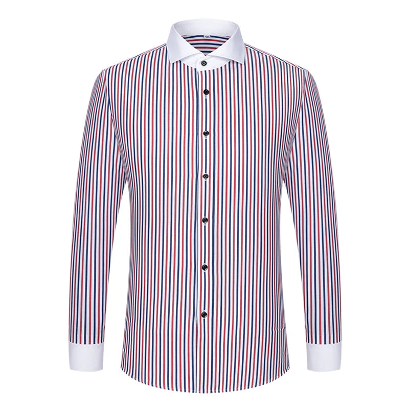 Men's shirt long sleeved slim fit striped Windsor collar contrasting color collar business casual one line collar shirt