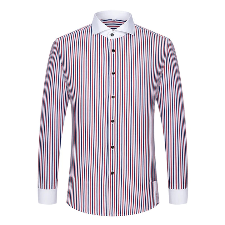 Men's shirt long sleeved slim fit striped Windsor collar contrasting color collar business casual one line collar shirt