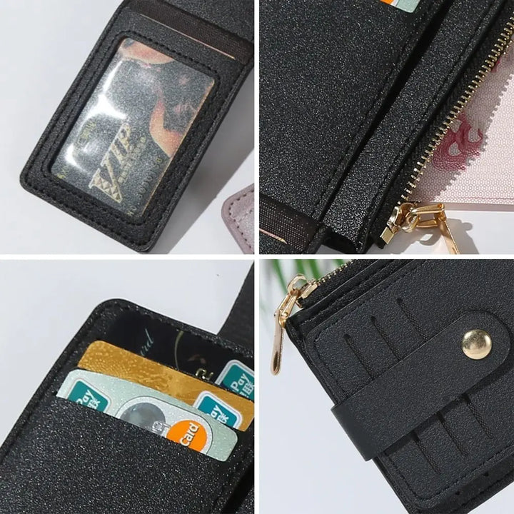 PU Leather Coin Wallet with Card Holder & Zipper