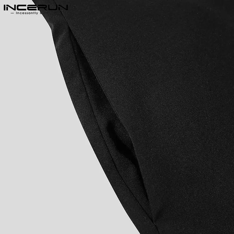 Handsome Well Fitting Men's Casual Shirts Solid Color Turtleneck Half Sleeve Button Up Camisa Masculina S-5XL INCERUN Tops 2023
