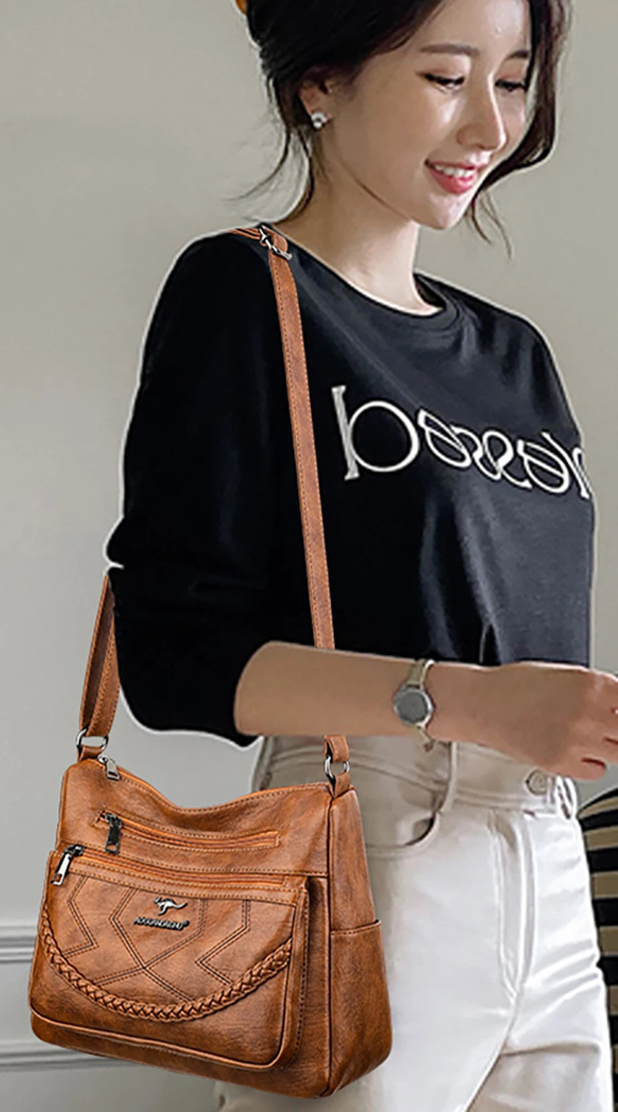 Luxury Women’s Leather Handbag – Multi-Pocket Crossbody & Shoulder Bag 2026