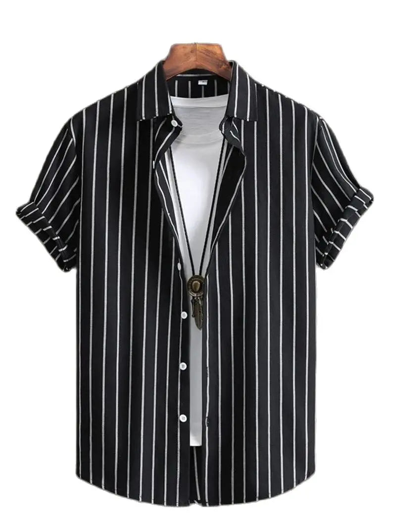 Alternating Striped men's Shirts Summer Minimalist Shirts Beach Casual Style Short Sleeved Shirt Men's Hawaii Vacation Shirt