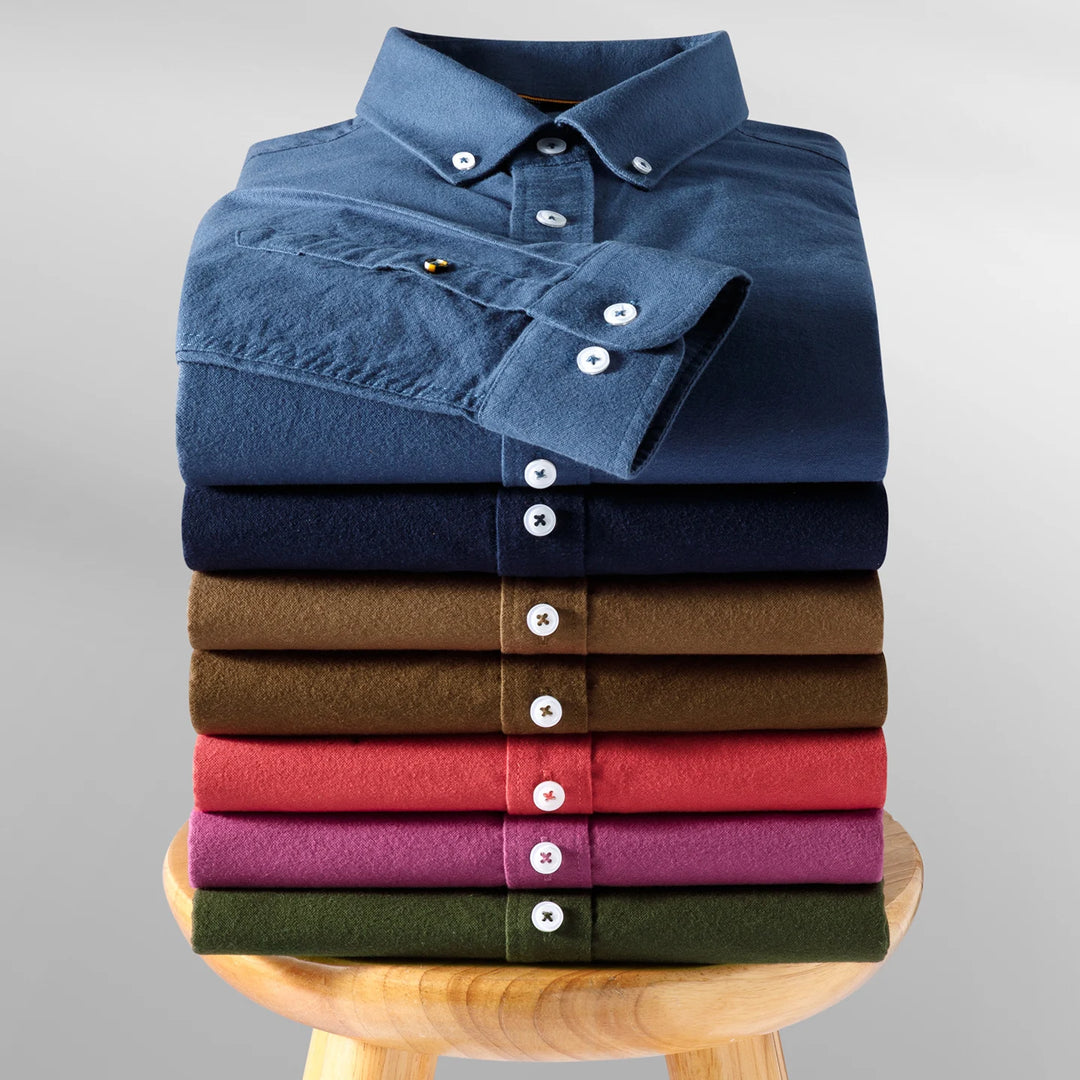 100% Cotton Brushed Long Sleeve Shirts for Men Slim Fit Casual Plain Shirt Solid Color Fashion Korean Popular Tops Red Clothes