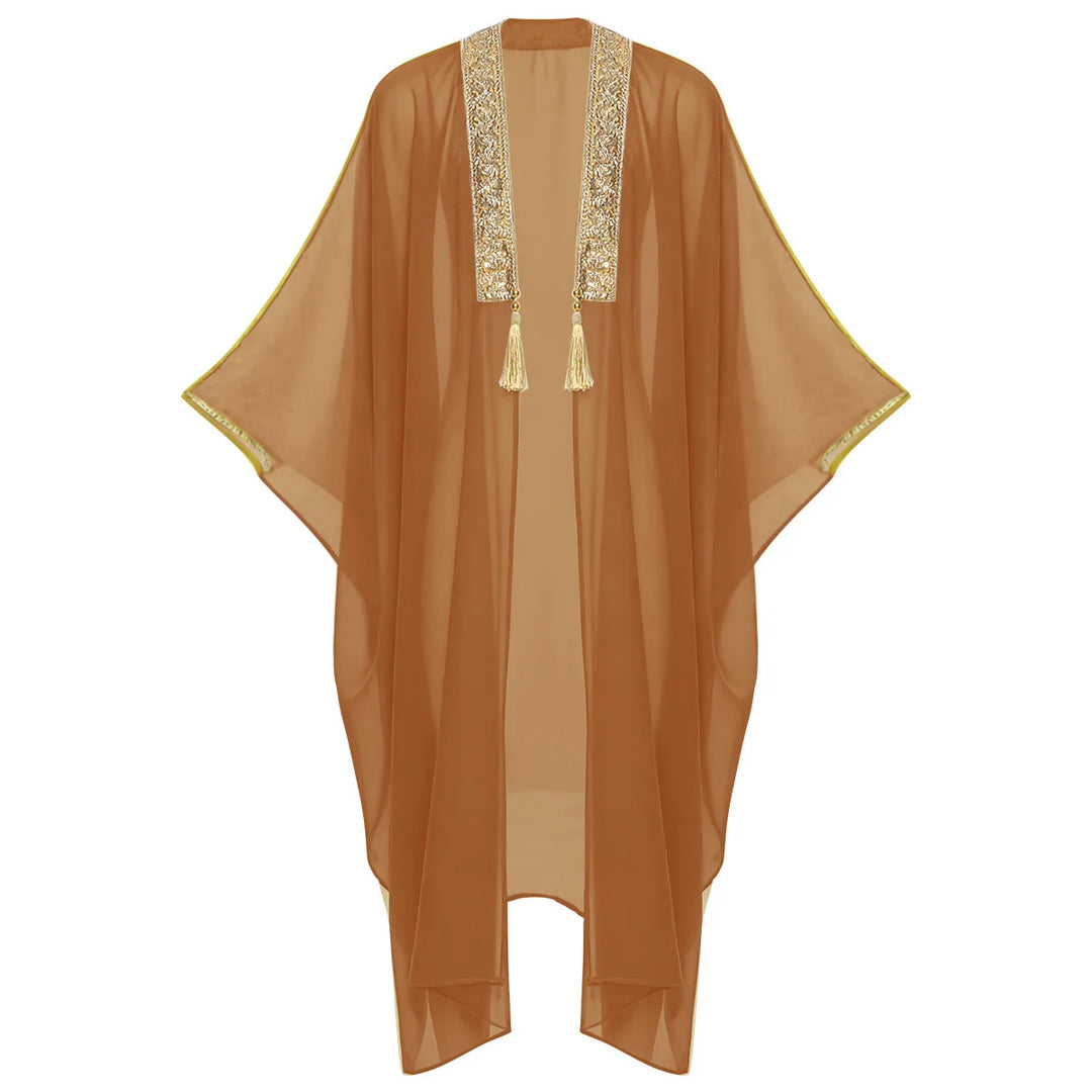 Men's Muslim Kimono-style Chiffon Robe Turkish Arabic Islamic Men's Muslim Robe Cosplay Ramadan Embroidered Robe Prayer Garment
