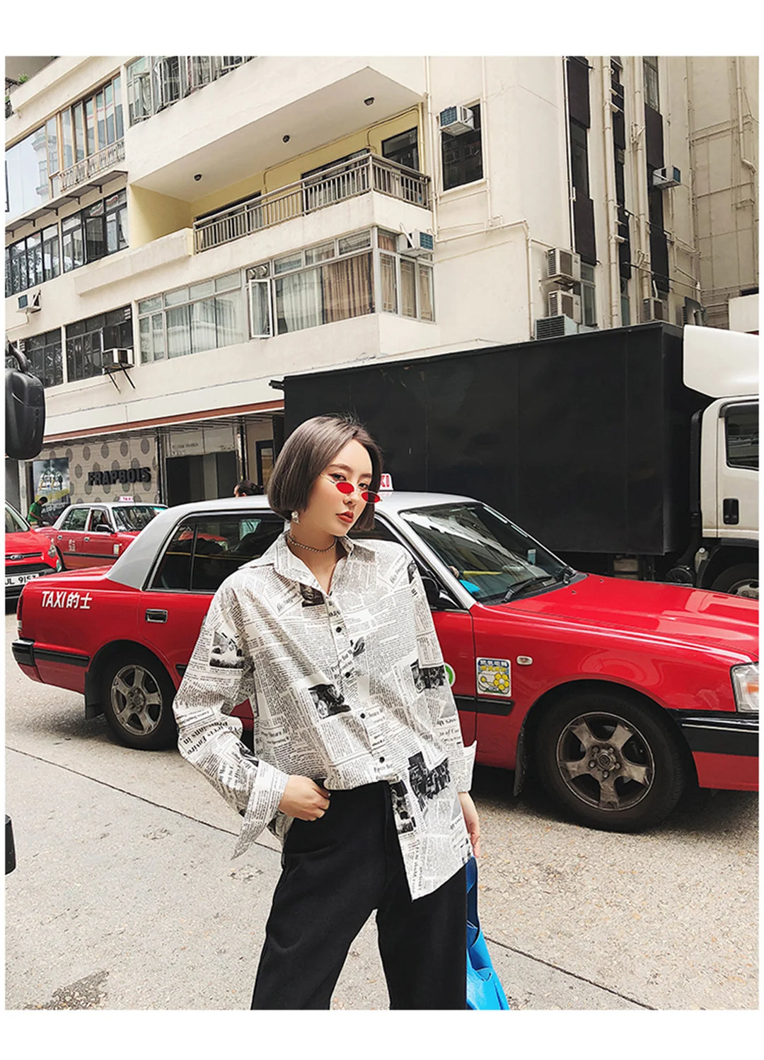 Trendy Shirt Blouse Simple Thin Newspaper Print Shirt Summer Loose Shirt Top Women Solid Color Sun Protection Shirt Streetwear
