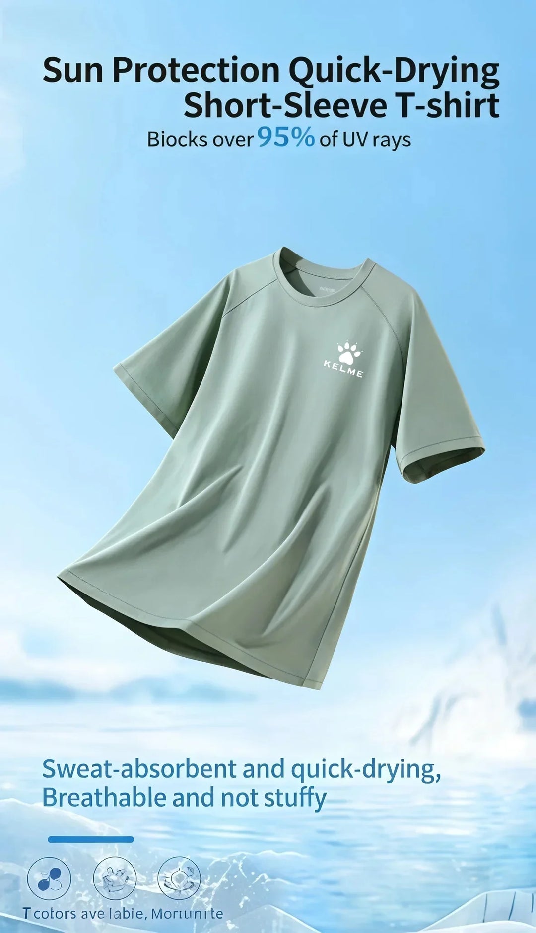 KELME's New Men's Summer High-Quality Round-Neck Breathable Quick-Drying Short-Sleeved Casual Sports Breathable Shirt