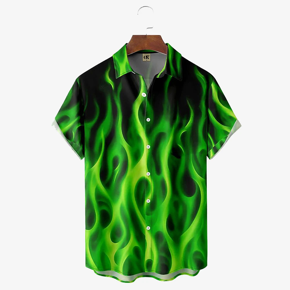 Men's Shirt 3D Vintage Summer Fashion Red Flame Hawaiian Shirt Men's Summer Short-sleeved Loose Shirt 2026 Style
