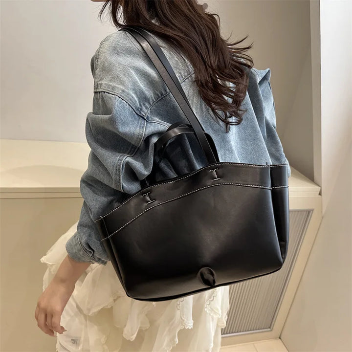Women’s PU Leather Tote Bag – Large Capacity Vintage Shoulder & Crossbody Purse