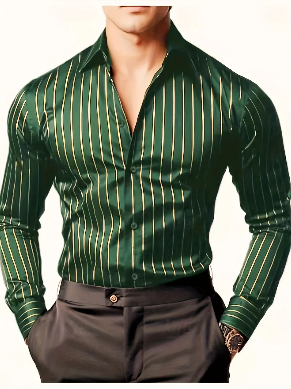 Man Shirts Elegant Formal Business Minimally Striped Print Design Casual Fashion Multifunctional Suit Substitute Shirts for Men