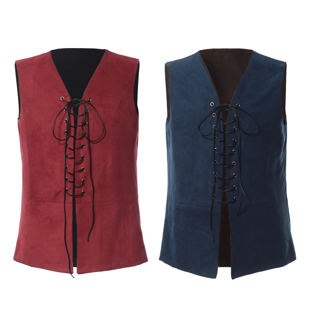 Pirate Tunic Vest For Men Medieval Renaissance Lace Up Reversible Waistcoat