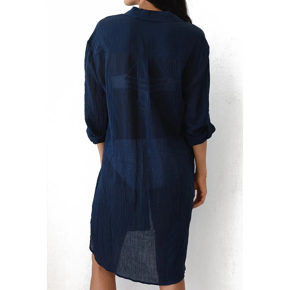 Hot  Cotton Tunics for Beach Women Swimsuit Cover-ups Woman Swimwear Beach Cover up Beachwear Mini Dress Saida de Praia