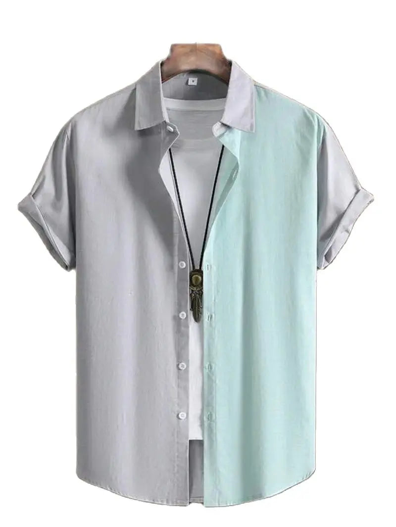 Alternating Striped men's Shirts Summer Minimalist Shirts Beach Casual Style Short Sleeved Shirt Men's Hawaii Vacation Shirt