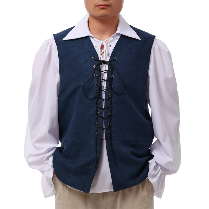 Pirate Tunic Vest For Men Medieval Renaissance Lace Up Reversible Waistcoat