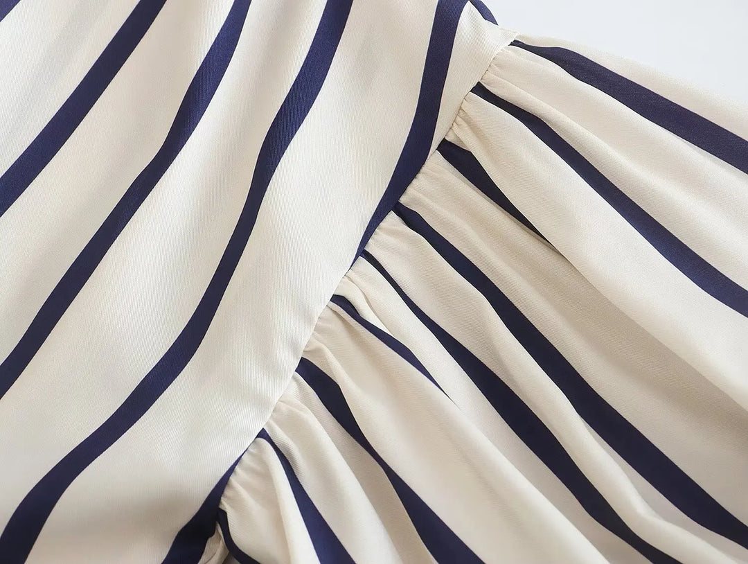 Women Striped Shirts Female Loose-Fit Bubble Sleeve Printed Shirts Lady Casual Youthful Energetic Short Sleeved Tops Clothing