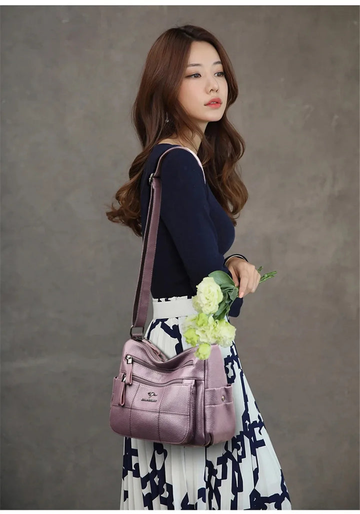 Luxury Women’s Leather Handbag – Multi-Pocket Crossbody & Shoulder Bag 2024