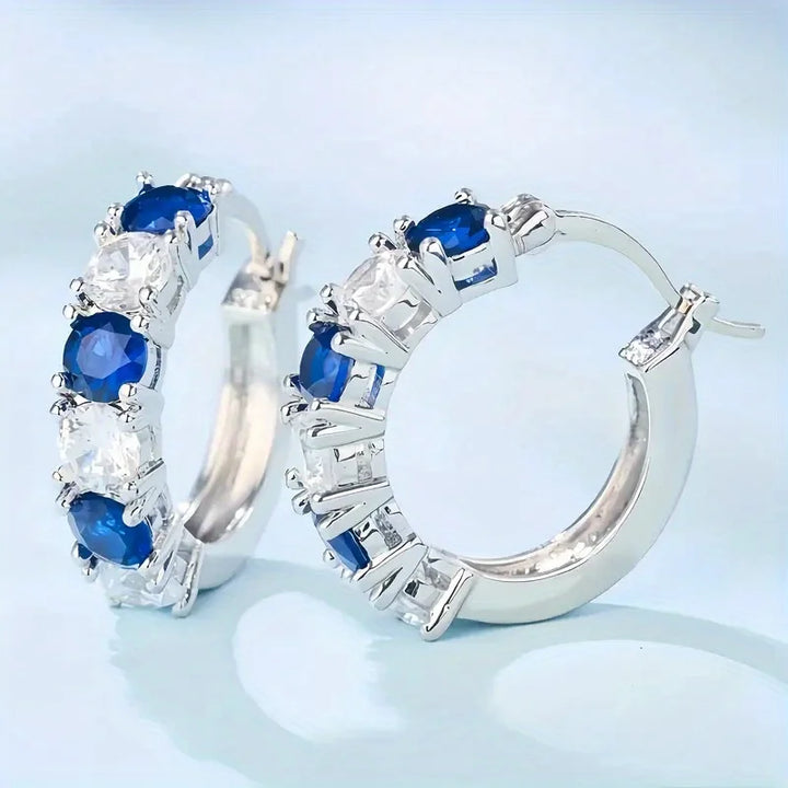 أقراط نسائية من الفضة عيار 925 - مرصعة بأحجار كريمة زرقاء