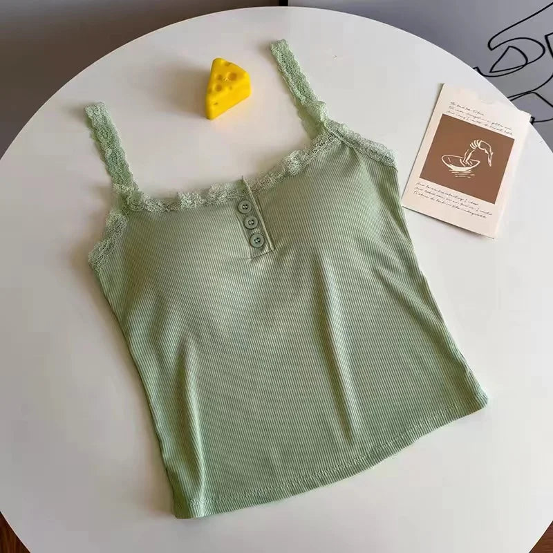 Women’s Sexy Lace Cropped Top – Sleeveless Camisole with Built-In Cups