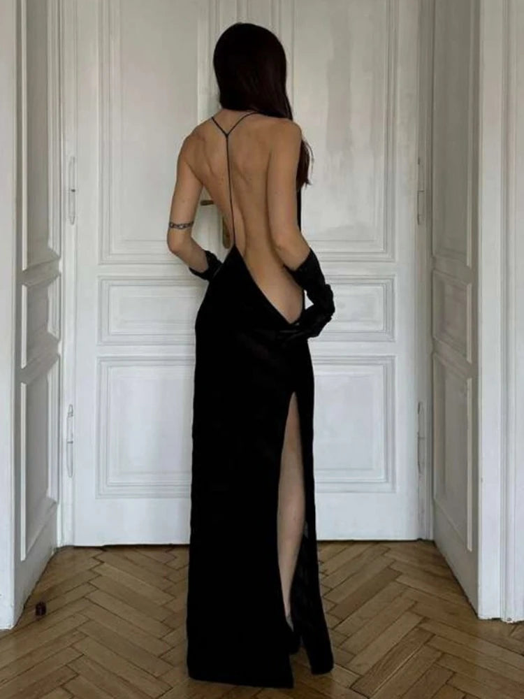 Black Evening Dresses For Women Clothing Backless Vestidos Elegantes Para Mujer See Through Sexi Night Dress Hot Club Outfit